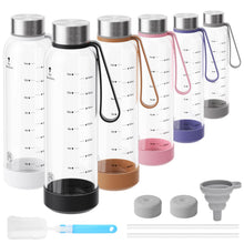 Sursip 18oz Glass Water Bottle Set of 6, Clear glass juice bottle for juicing，Reusable Drinking Bottles with Stainless Steel Lid，Beverage Storage Containers for Refrigerator-BPA Free，Leak Proof