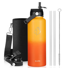 BUZIO 40oz Insulated Water Bottle, Triple Wall Vacuum Stainless Steel Water Flask with 2 lids, Lead-Free BPA-Free Straw Lid Sports Canteen Jug, Cold 48H & Hot 24H- Black