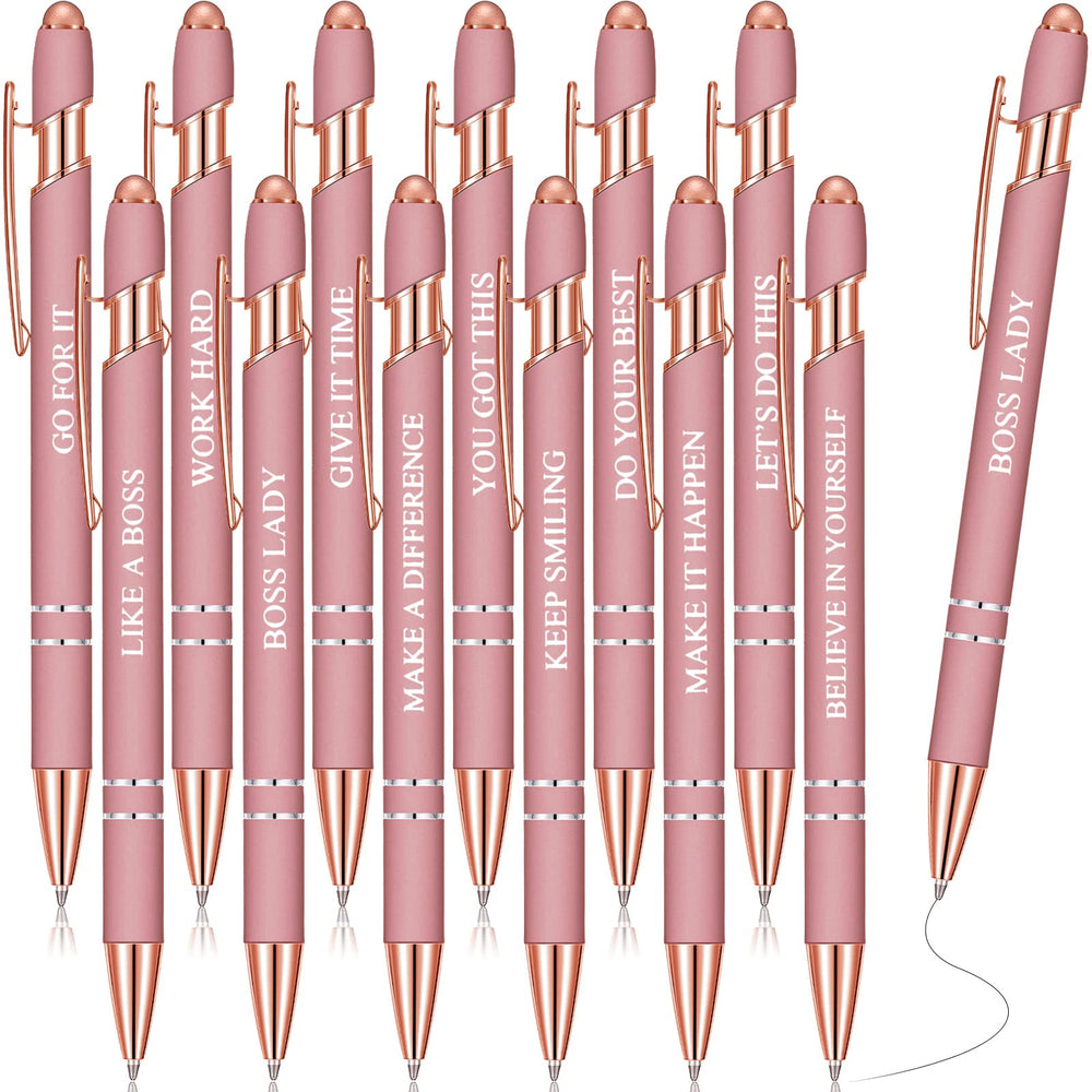 Zonon 12 Pcs Inspirational Pens Gift Set Funny Ballpoint Pen with Stylus Tip Motivational Graduation Gifts Bulk for Teacher Coworkers Nurse School Office Supplies(Morandi,Boss Lady)
