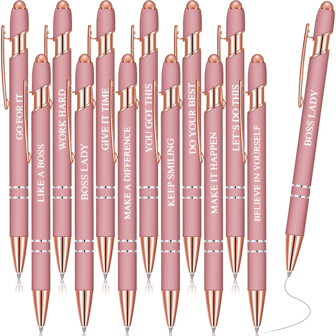 Zonon 12 Pcs Inspirational Pens Gift Set Funny Ballpoint Pen with Stylus Tip Motivational Graduation Gifts Bulk for Teacher Coworkers Nurse School Office Supplies(Morandi,Boss Lady)