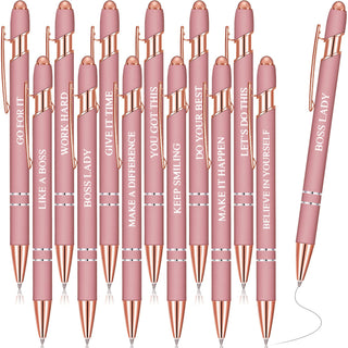 Zonon 12 Pcs Inspirational Pens Gift Set Funny Ballpoint Pen with Stylus Tip Motivational Graduation Gifts Bulk for Teacher Coworkers Nurse School Office Supplies(Morandi,Boss Lady)