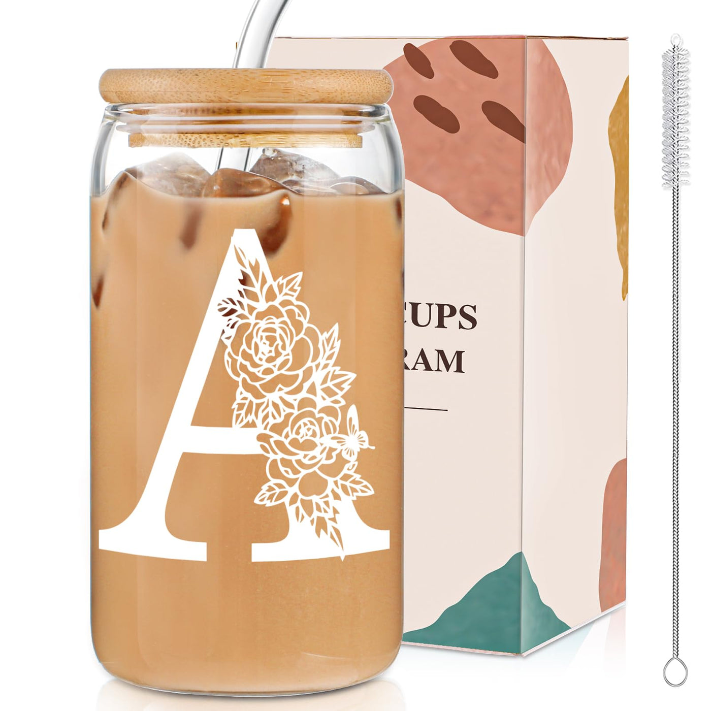 DWTS DANWEITESI Birthday Gifts for Women: Initial Glass Cup as Office Graduation Memorial Holiday Personalized Gifts - for Teacher Employee Nurse Coworkers Bridesmaid Bride - R Aesthetic Cup