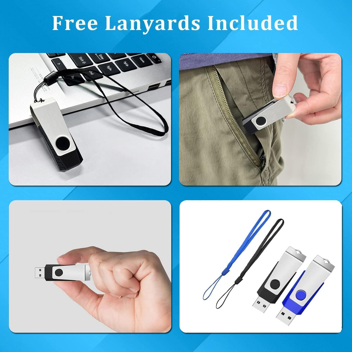 1GB USB 2.0 Flash Drive 2 Pack Wooolken Thumb Drives Jump Pen Drive Memory Stick with LED Light and Lanyards for Storage and Backup(1G, 2 Colors: Black Blue)