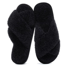 Evshine Women's Fuzzy Slippers Cross Band Memory Foam House Slippers Open Toe