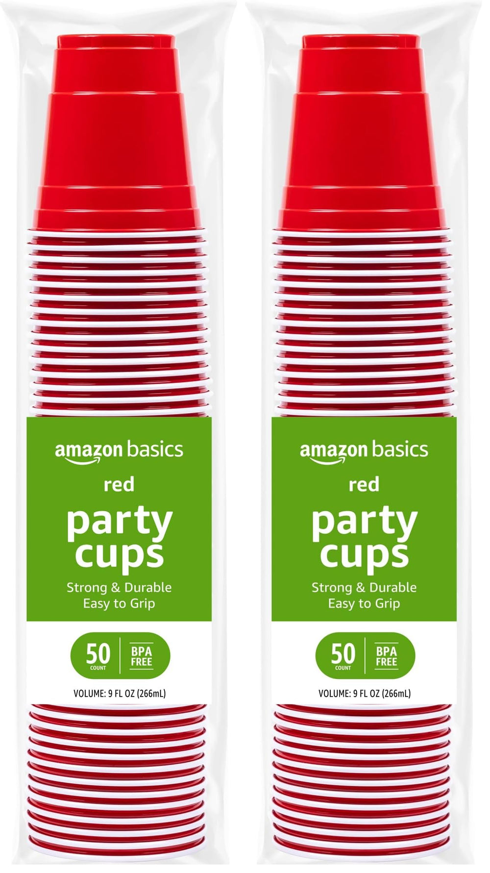 Amazon Basics Sturdy Disposable Plastic Party Cups for Cold Drinks, Red, 18oz, 50 Count, BPA-Free