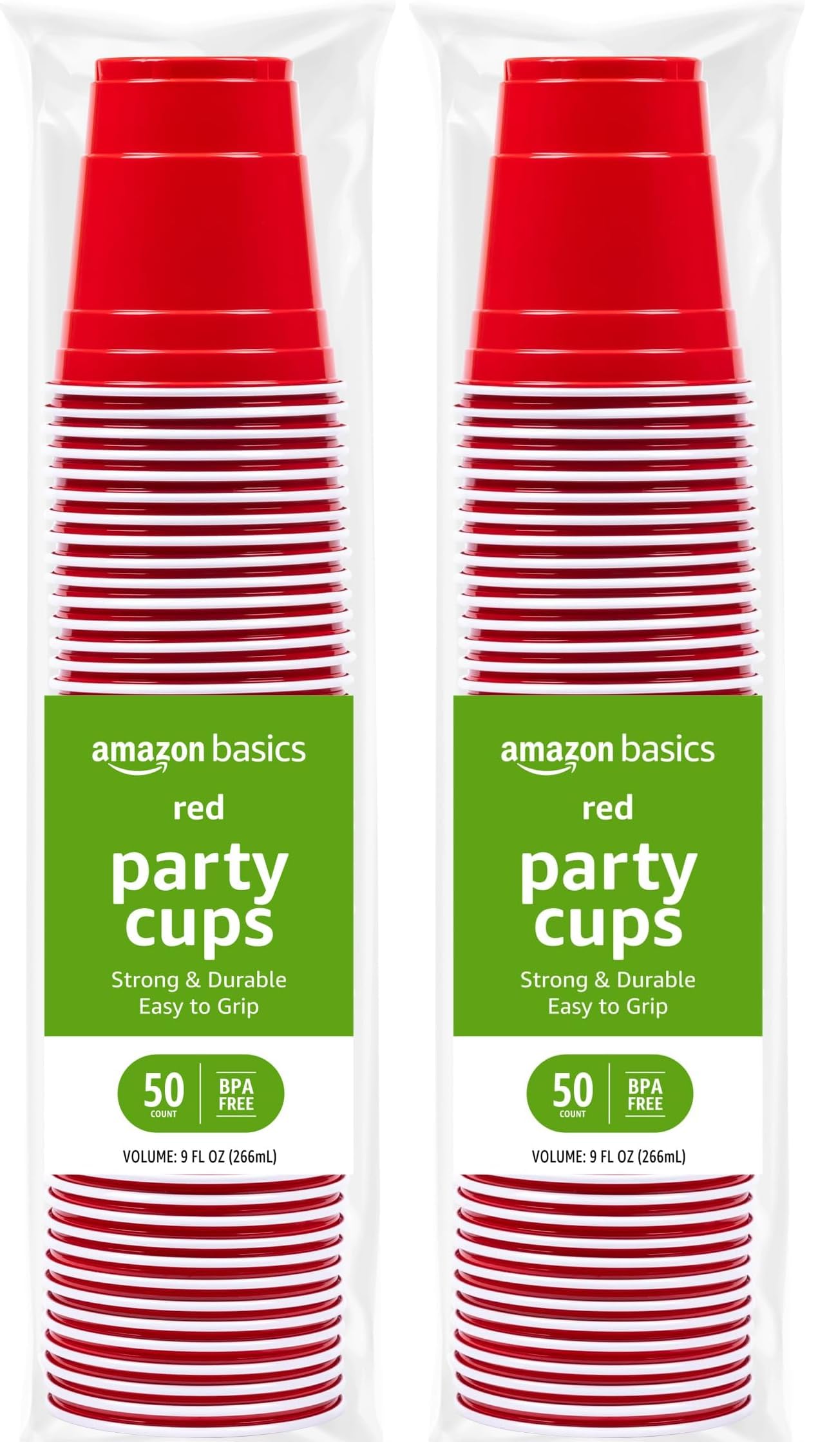 Amazon Basics Sturdy Disposable Plastic Party Cups for Cold Drinks, Red, 18oz, 50 Count, BPA-Free