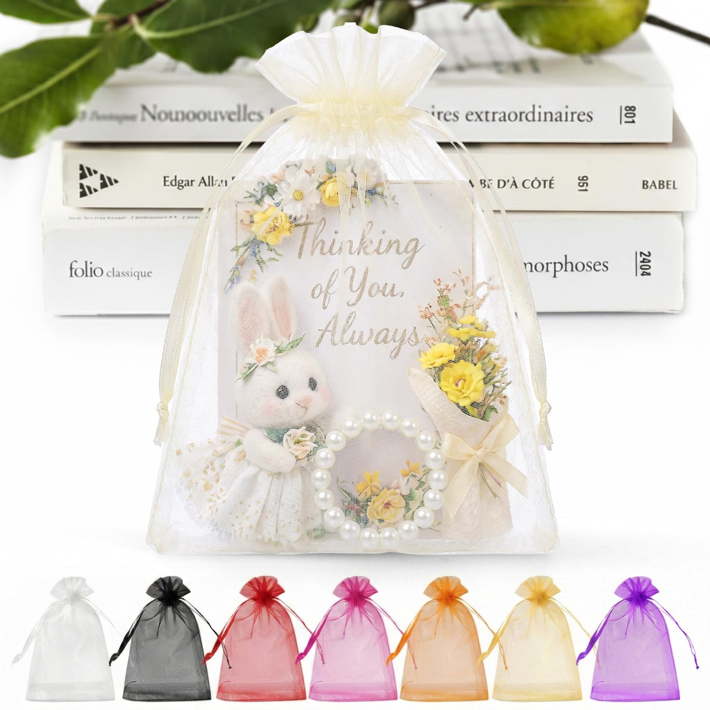 ANZNKU 50 Pack Organza Bags 5 x 7 in White Small Mesh Gift Bags Bulk Drawstring for Wedding Party Favors, Little Goodie Bag for Candy Jewelry Soap Makeup, Treat Sachet Pouch for Baby Shower Graduation