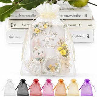 ANZNKU 50 Pack Organza Bags 5 x 7 in White Small Mesh Gift Bags Bulk Drawstring for Wedding Party Favors, Little Goodie Bag for Candy Jewelry Soap Makeup, Treat Sachet Pouch for Baby Shower Graduation