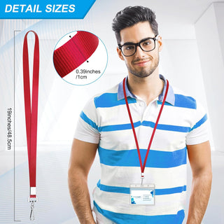 50 Pack Bulk Lanyard for ID Badge Holder Durable Flat Lanyard with Swivel Hook and Badge Clip (Red)