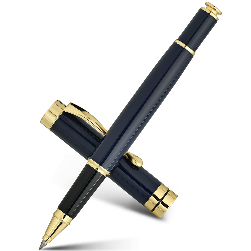 BEILUNER Ballpoint Pens, Stunning Black Chrome Metal Pen with Golden Trim, Best Ball Pen Gift Set for Men & Women, Professional, Executive, Office, Nice Pens-Gift Box with 0.5mm Black Extra Refill