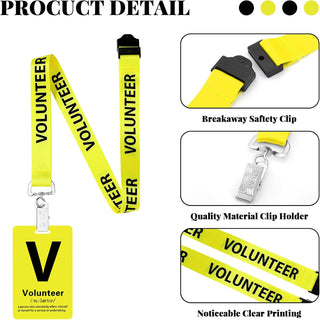 Fulmoon 50 Sets Volunteer Lanyards Bulk Breakaway Volunteer Lanyards and Badges with Clips for Event Fundraising Donation Activities