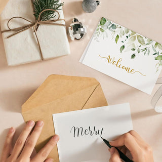 25 Pack 4x6In Welcome Cards for Guests, New Employees with Envelopes, 5 Elegant Green Leaf Designs Greeting Bulk Cards for Business, New Home, Wedding, Baby Shower, Hotels, Birthday