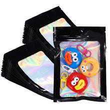 50Pcs Black Holographic Mylar Bags, 5.5x7.8 inch Resealable Foil Zipper Pouches for Gummies, Party Favors, Small Business Packaging