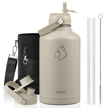 BUZIO 40oz Insulated Water Bottle, Triple Wall Vacuum Stainless Steel Water Flask with 2 lids, Lead-Free BPA-Free Straw Lid Sports Canteen Jug, Cold 48H & Hot 24H- Black
