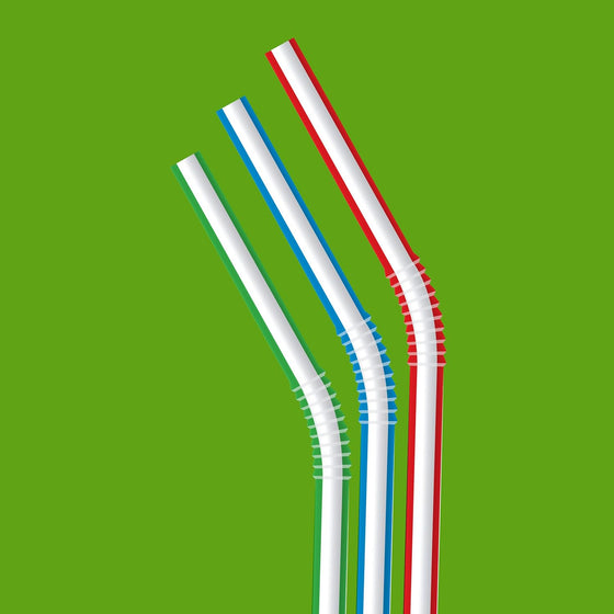 Amazon Basics Disposable Striped Plastic Flex Straws, BPA Free, Food-Safe, 7.5" Long, Assorted Colors, 100 Count - hover image