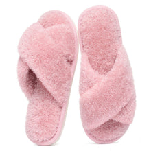 Evshine Women's Fuzzy Slippers Cross Band Memory Foam House Slippers Open Toe
