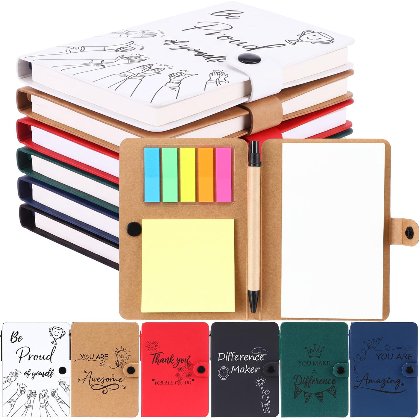Resurhang 36 Pack Appreciation Gifts Bulk Inspirational Spiral Notebook with Sticky Note Pen, Note Pads Motivational Journals Thank You Gifts for Employee Volunteer Teacher Nurse Team (Pattern)