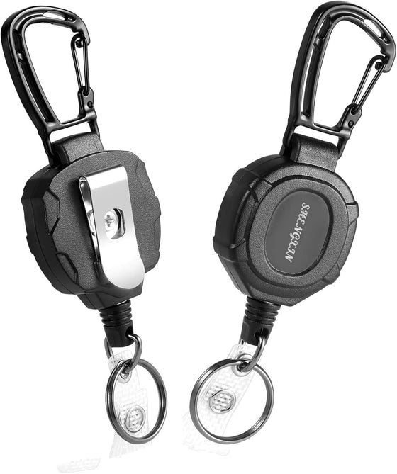 SHENGXIN 2 Pack Retractable Keychain Heavy Duty Carabiner Badge Holder, Tactical ID Badge Reel with 32” Steel Retractable Cord, 8.0 OZ - hover image