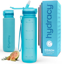 Hydracy Water Bottle with Time Marker -Large BPA Free Water Bottle & No Sweat Sleeve -Leak Proof Gym Bottle with Times to Drink - Ideal for Fitness Sports & Outdoors