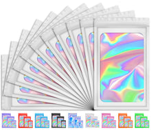 100 PCS Holographic Bags, Smell Proof Bag, Resealable Gift Bags, Clear Bags for Food Storage, Party Favor Bag, Mylar Sample Bag for Jewelry, Lipgloss, Eyelash | Pink, 2.4x3.9 Inch