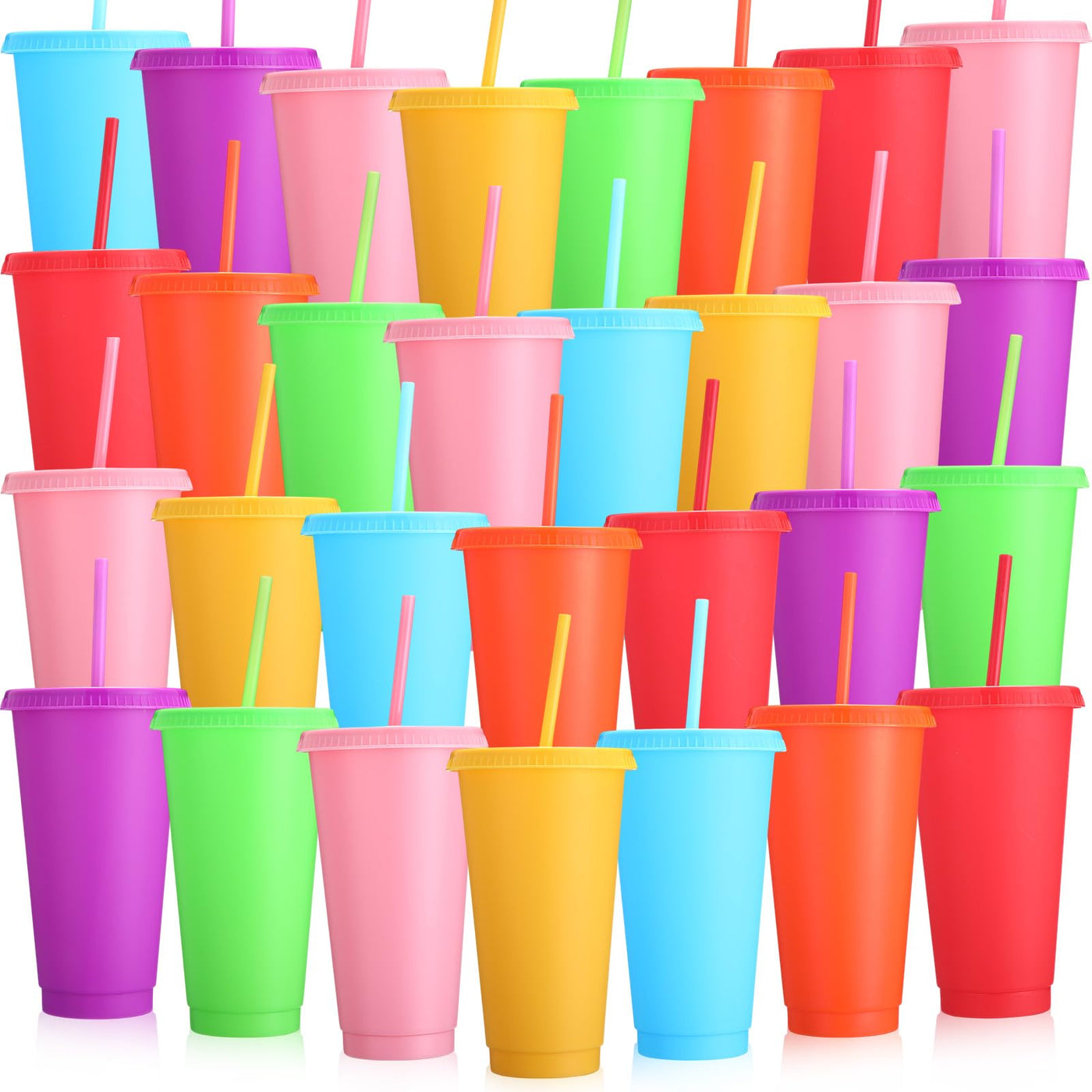 Honeydak 15 Pack Tumbler with Straw and Lid Bulk Cups for Gifts Water Bottle Iced Coffee Travel Mug Cup Reusable Plastic Tumblers for Party Birthdays 24-27 oz (Solid Color)