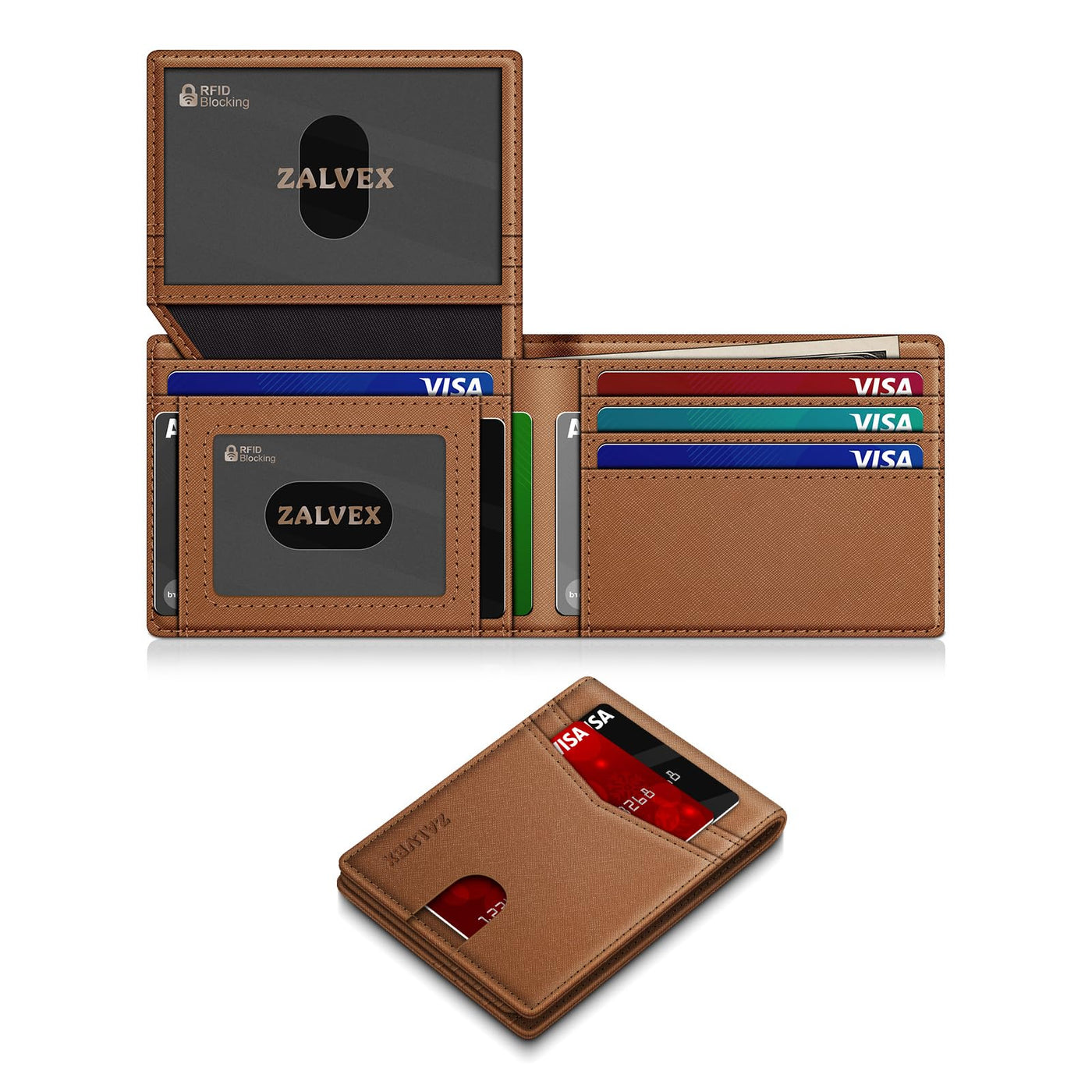 Wallet for Men Slim RFID Blocking Leather Credit Card Holder Wallet for 14 Cards, Bifold Minimalist Thin Wallet with 2 ID Windows & Cash Slot, Front Pockt Carteras Para Hombres, Birthday Gifts for Men