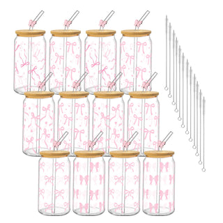 6Pcs Thank You Gifts Glass Cups with Lids and Straws 16oz Employee Appreciation Drinking Glasses Cups Thank You Iced Coffee Cup Tumbler Gifts for Employee Staff Coworkers Teachers Nurse