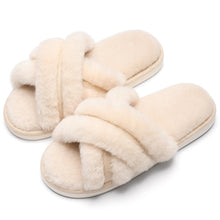 Evshine Women's Fuzzy Slippers Cross Band Memory Foam House Slippers Open Toe