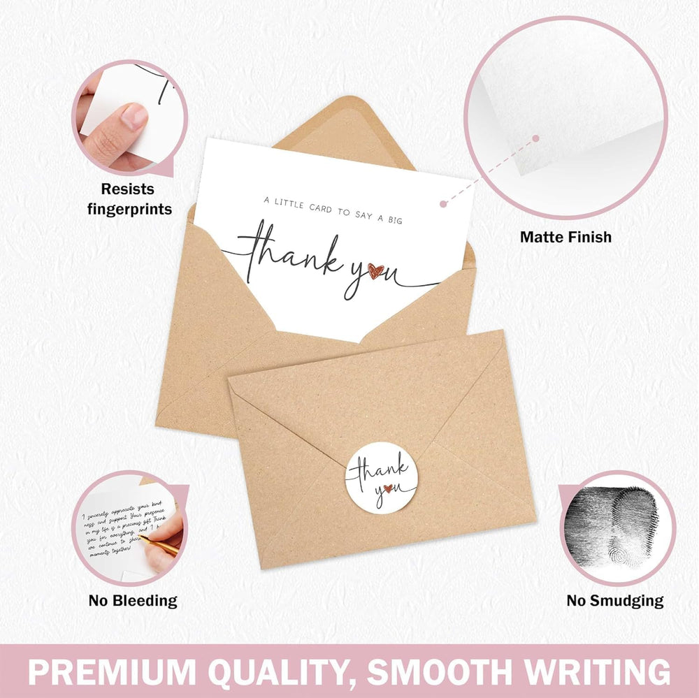 UnimaxPrint 52 Thank You Cards with Envelopes & Stickers (4 Designs), Minimalist 3x5” Thank You Notes for Teacher Appreciation, Weddings, Baby Showers & Small Business