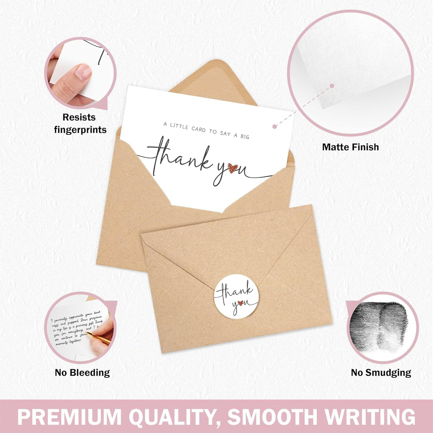 UnimaxPrint 52 Thank You Cards with Envelopes & Stickers (4 Designs), Minimalist 3x5” Thank You Notes for Teacher Appreciation, Weddings, Baby Showers & Small Business