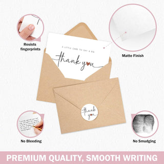 UnimaxPrint 52 Thank You Cards with Envelopes & Stickers (4 Designs), Minimalist 3x5” Thank You Notes for Teacher Appreciation, Weddings, Baby Showers & Small Business