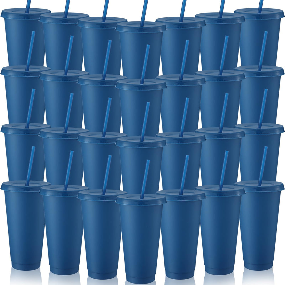Honeydak 15 Pack Tumbler with Straw and Lid Bulk Cups for Gifts Water Bottle Iced Coffee Travel Mug Cup Reusable Plastic Tumblers for Party Birthdays 24-27 oz (Solid Color)