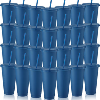 Honeydak 15 Pack Tumbler with Straw and Lid Bulk Cups for Gifts Water Bottle Iced Coffee Travel Mug Cup Reusable Plastic Tumblers for Party Birthdays 24-27 oz (Solid Color)