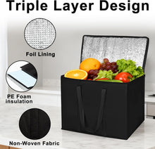 JNYONG 2 Pack Insulated Reusable Grocery Shopping Bags with zippered top,Food Delivery Bag,Collapsible Cooler Bag for Frozen Foods