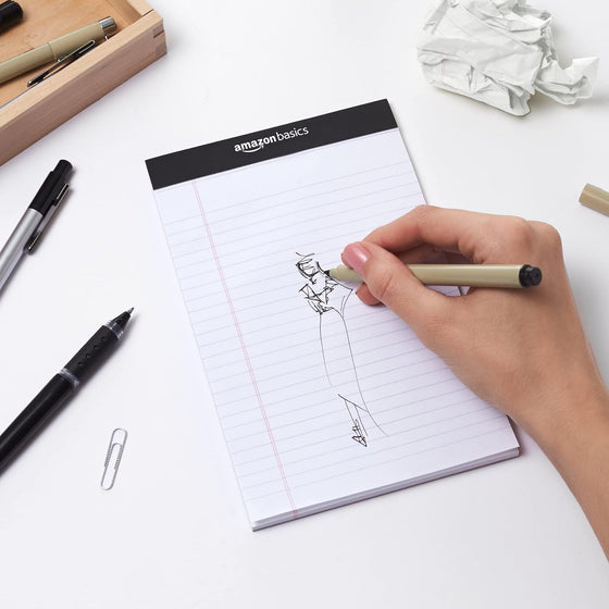 Amazon Basics Narrow Ruled Lined Writing Note Pads for Notes, Office Supplies, 5" x 8", White, 12-Pack of 50 Pages, Perforated - hover image