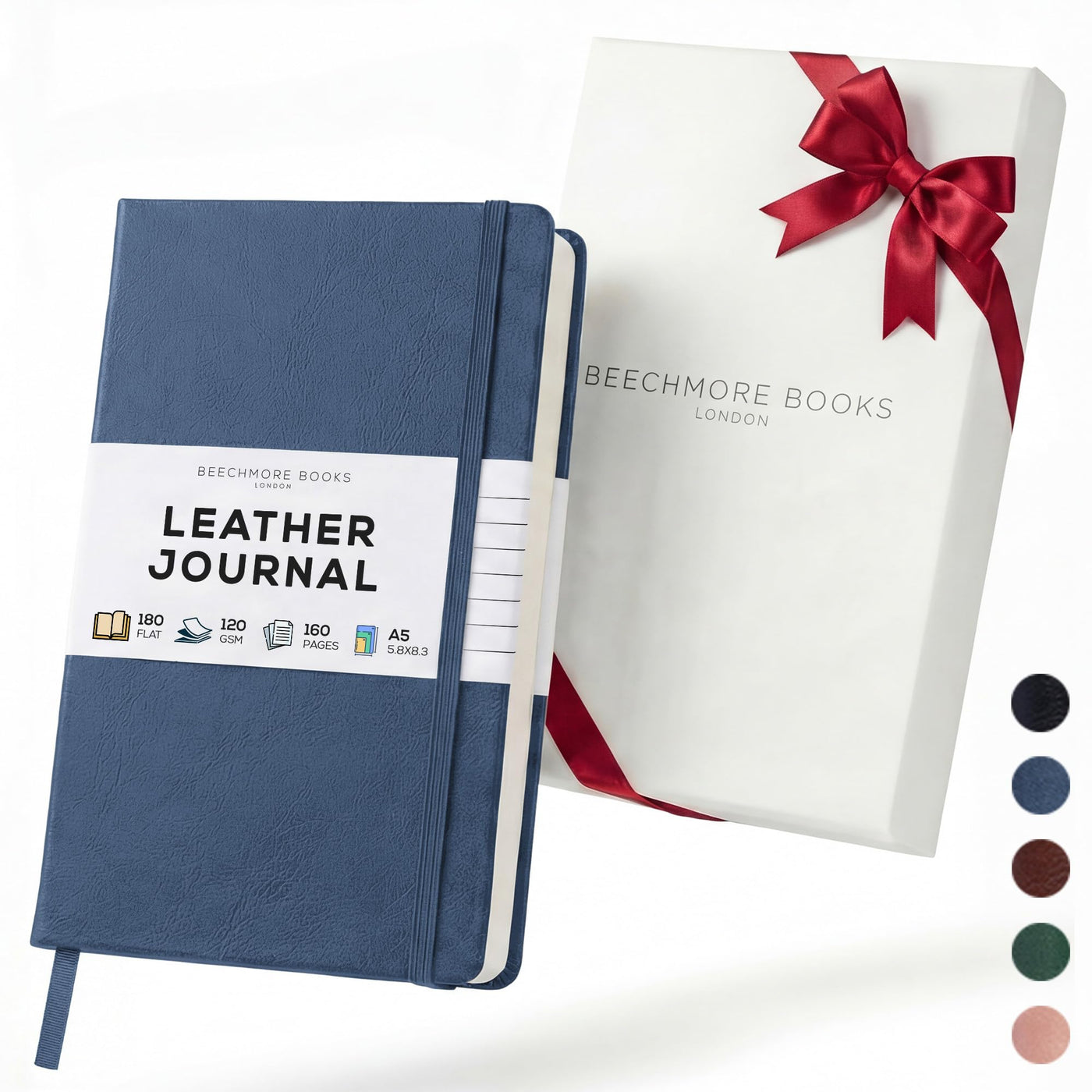 BEECHMORE BOOKS Premium Lined Leather Journal for Men & Women, 5" x 8" (A5) Thick 120gsm Ivory Cream Paper Notebook, Hardcover Vegan Leather Personal Diary, With Gift Box (Chestnut Brown)
