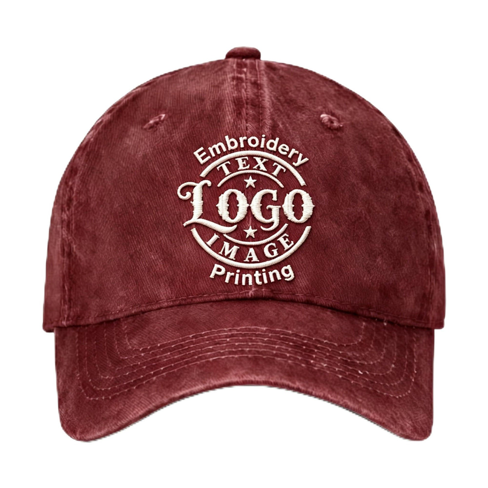 Bulk Custom Hat - Personalized Embroidered & Printed Baseball Cap to Text/Logo, Soft Washed Cotton Breathable Adjustable