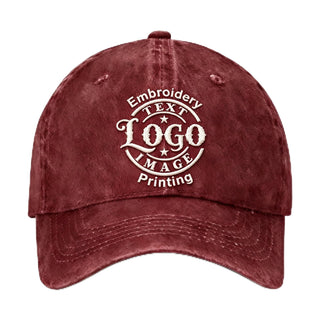 Bulk Custom Hat - Personalized Embroidered & Printed Baseball Cap to Text/Logo, Soft Washed Cotton Breathable Adjustable