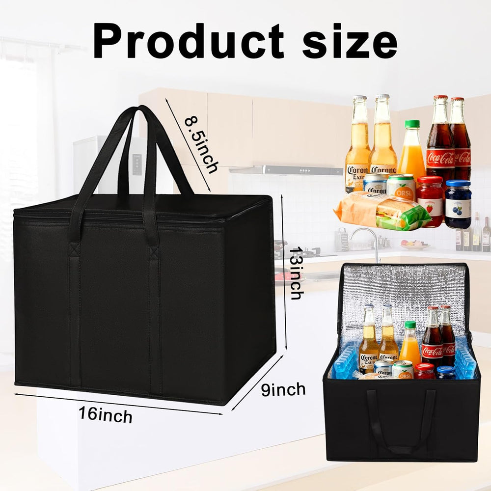JNYONG 2 Pack Insulated Reusable Grocery Shopping Bags with zippered top,Food Delivery Bag,Collapsible Cooler Bag for Frozen Foods
