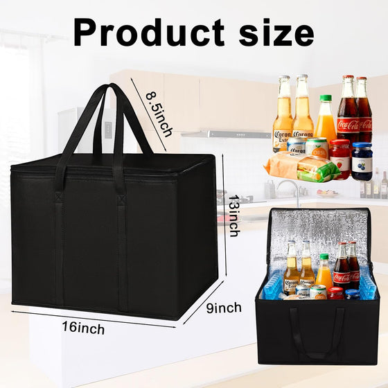JNYONG 2 Pack Insulated Reusable Grocery Shopping Bags with zippered top,Food Delivery Bag,Collapsible Cooler Bag for Frozen Foods - hover image