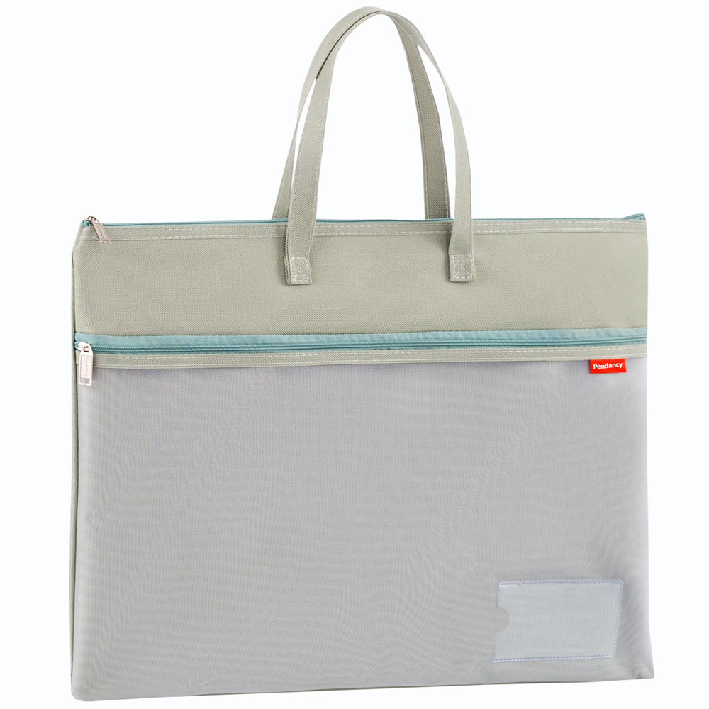 Pendancy Mesh Zipper Pouch A4 Size, Large Double Pocket Waterproof File Bag with Handle, 11x13.8 in Foldable Document Storage for Puzzle Project/Cross Stitch/Travel/Office（Advanced Green）
