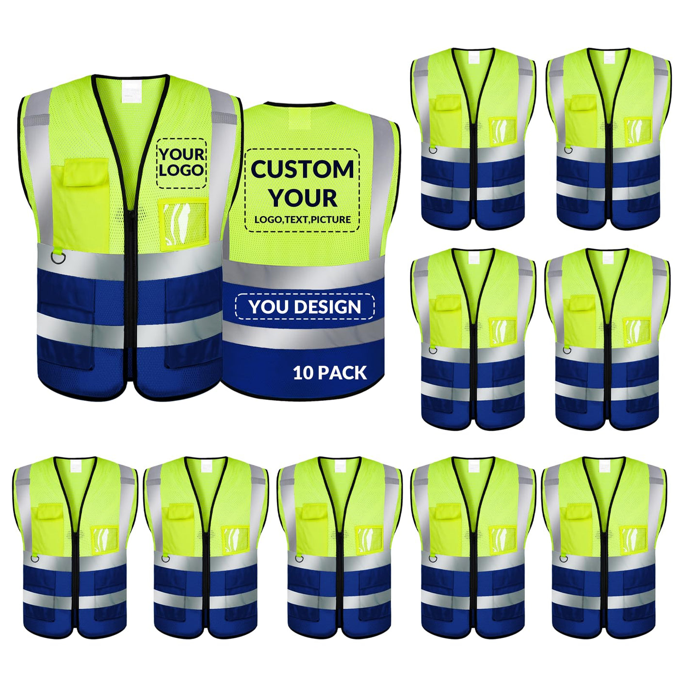 BeautyWill Custom Safety Vest Logo Class 2 High Visibility Reflevtive Vest Outdoor Protective Workwear