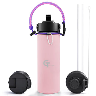 32oz Insulated Stainless Steel Water Bottle with 3 Lids & Paracord Handle – Leakproof Wide Mouth Metal Sports Bottle for Gym, School & Travel (White, 32oz)