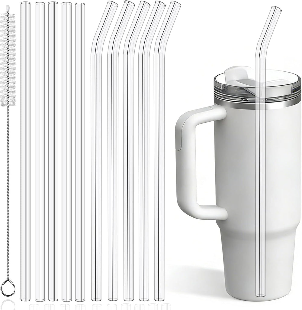 PROOCI 10-Pack 12" Replacement Straws for Stanley & Yeti 30oz-40oz Cup Tumbler, Food Grade Tritan Plastic Reusable Straws with Cleaning Brush, Clear Long Straw for Drinking Smoothie, Cocktails, Juice