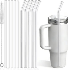 PROOCI 10-Pack 12" Replacement Straws for Stanley & Yeti 30oz-40oz Cup Tumbler, Food Grade Tritan Plastic Reusable Straws with Cleaning Brush, Clear Long Straw for Drinking Smoothie, Cocktails, Juice