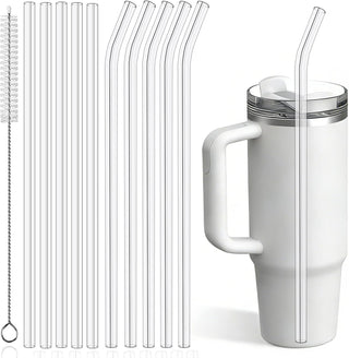 PROOCI 10-Pack 12" Replacement Straws for Stanley & Yeti 30oz-40oz Cup Tumbler, Food Grade Tritan Plastic Reusable Straws with Cleaning Brush, Clear Long Straw for Drinking Smoothie, Cocktails, Juice