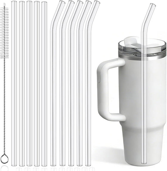 PROOCI 10-Pack 12" Replacement Straws for Stanley & Yeti 30oz-40oz Cup Tumbler, Food Grade Tritan Plastic Reusable Straws with Cleaning Brush, Clear Long Straw for Drinking Smoothie, Cocktails, Juice