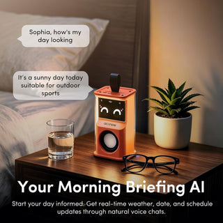 Smart AI Alarm Clock - Sophia Interactive Voice Controlled Bedside Clock, WiFi Network Speaker with Emoji Display, Intelligent Sleep Assistant & Water Reminder,Tech Gift for Men, Women & Office