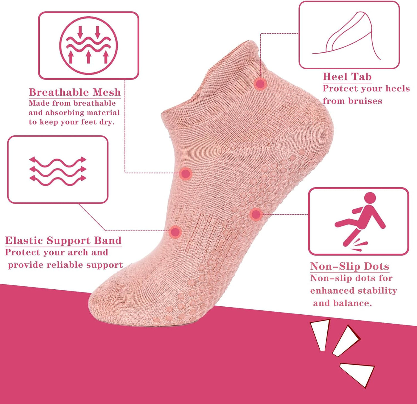 loudashuaiqi Grip Pilates Socks Non Slip Athletic Yoga Socks with Grips for Women Grippy socks for Hospital Workout Barre