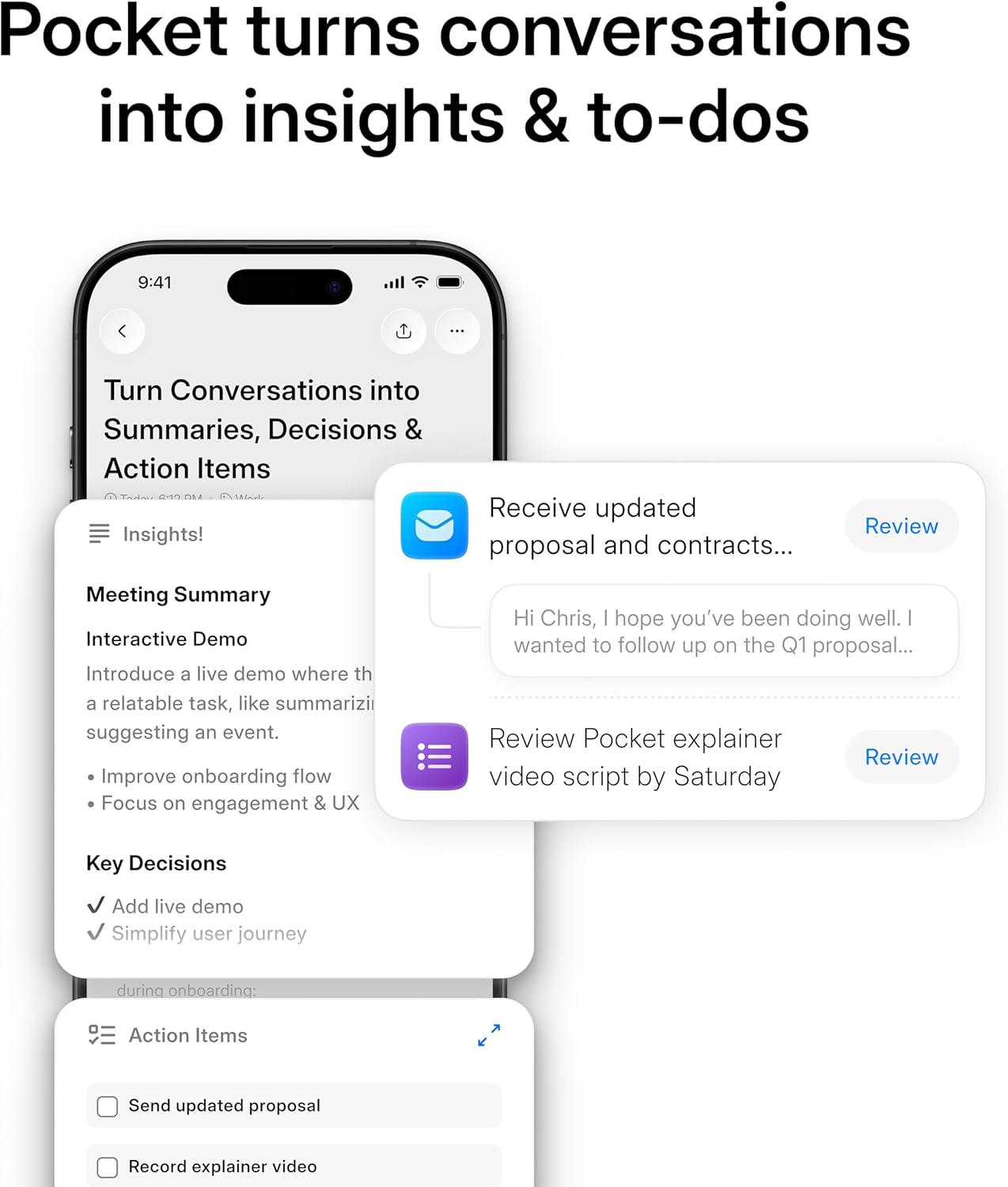 Pocket AI Voice Recorder & Smart Assistant – Auto Transcription, Summaries & Action Items – AI Note Taker for Meetings, Calls & Productivity - Space Grey